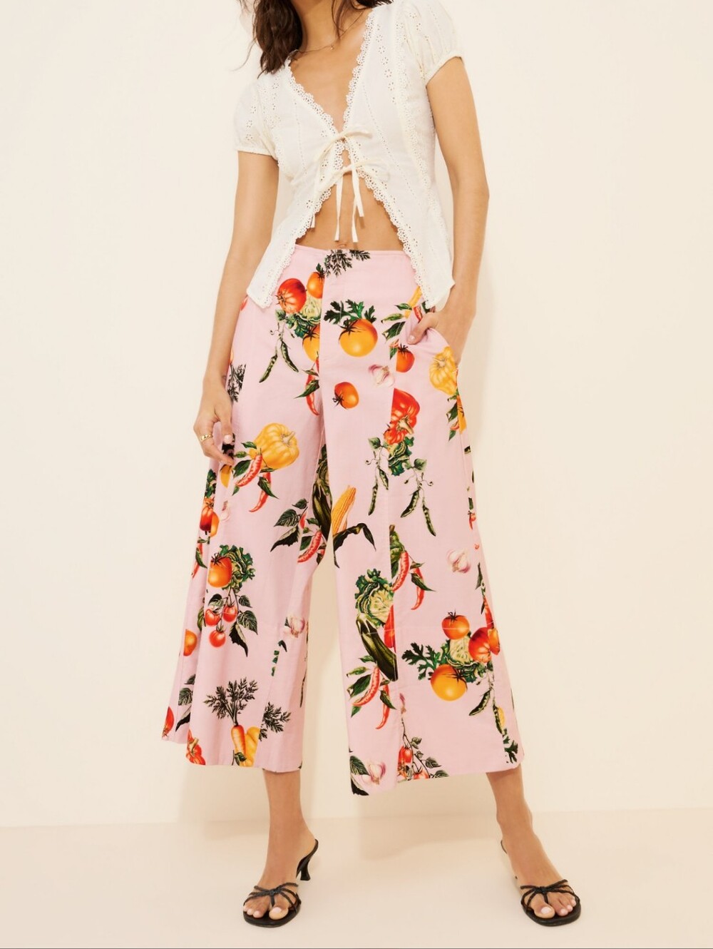 Maeve Pink Wide-Leg Pant with Fruit & Veg Print